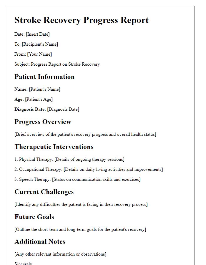 Letter template of stroke recovery progress report