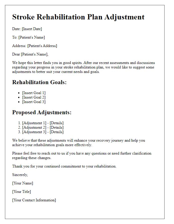 Letter template of stroke rehabilitation plan adjustment