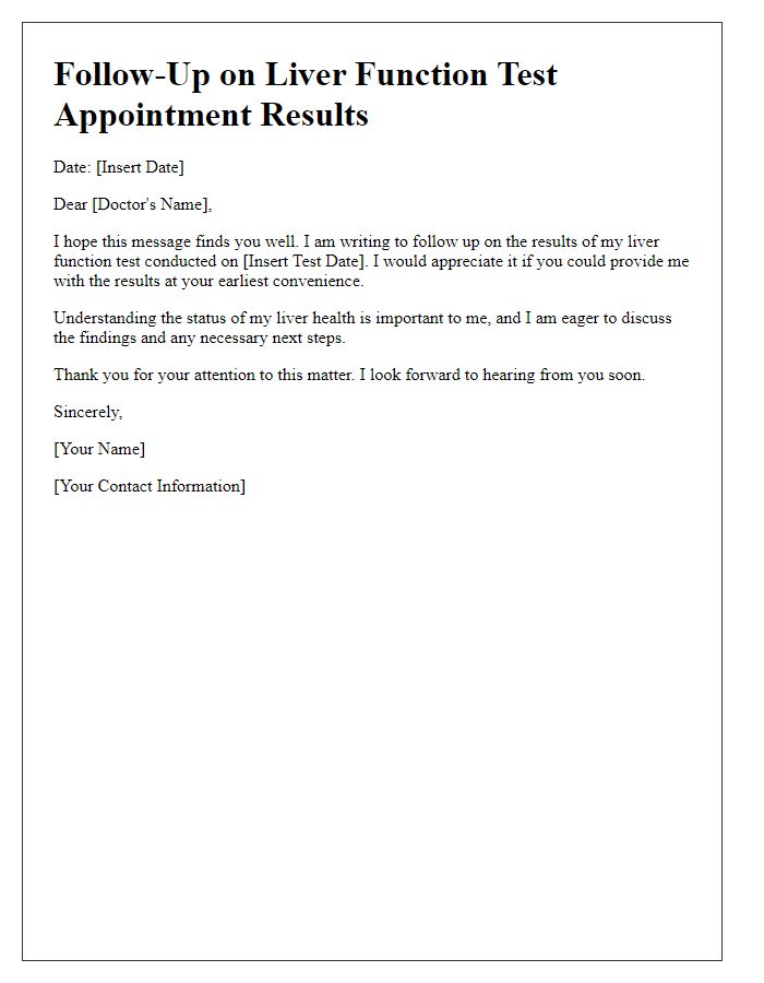 Letter template of follow-up for liver function test appointment results