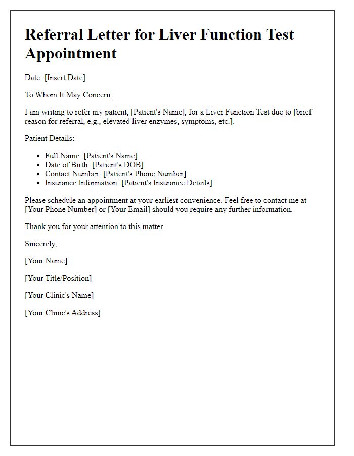 Letter template of referral for liver function test appointment