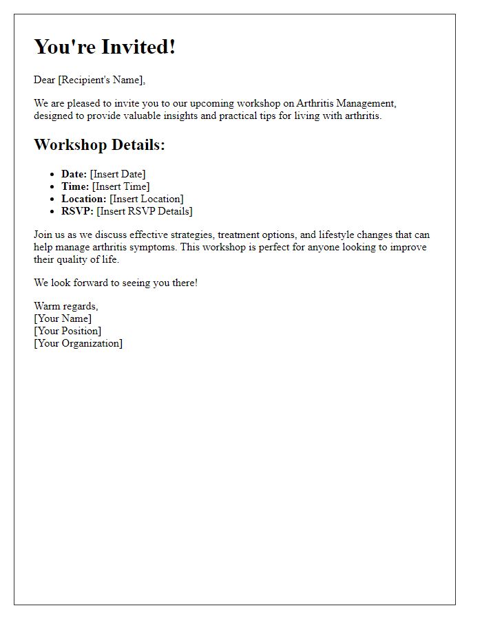 Letter template of invitation for arthritis management workshop.