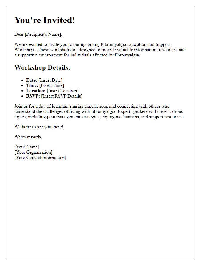 Letter template of invitation to fibromyalgia education and support workshops.