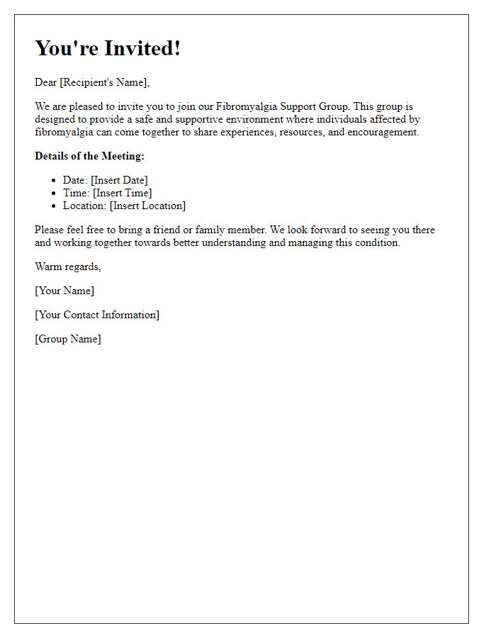 Letter template of invitation to join our fibromyalgia support group.