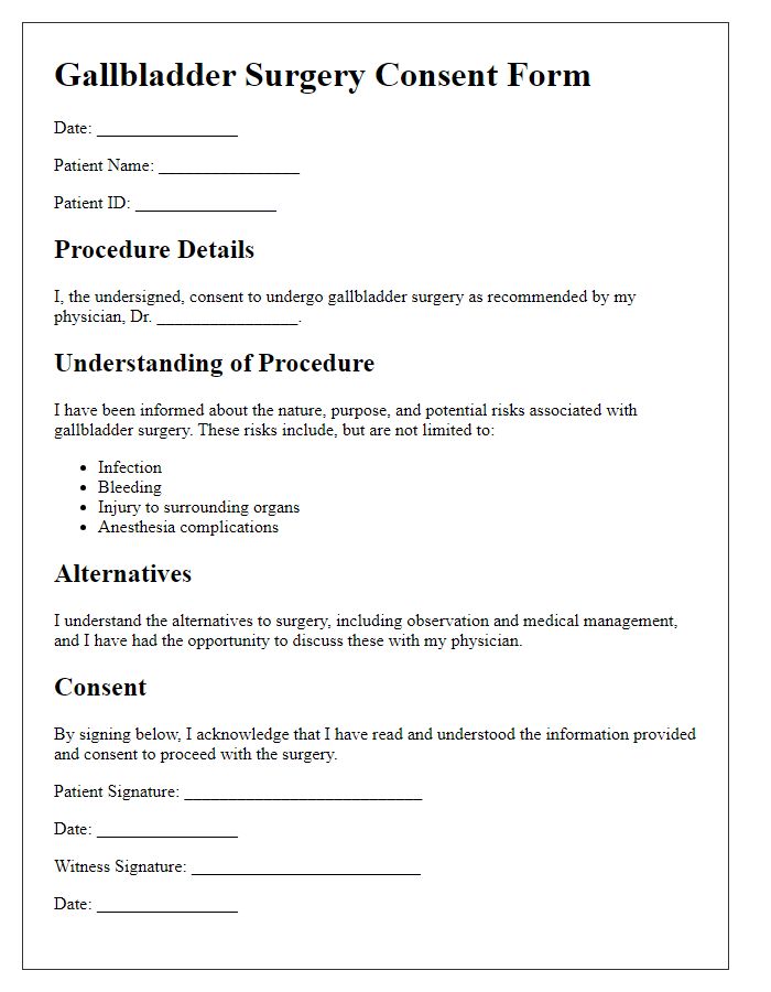 Letter template of gallbladder surgery consent form