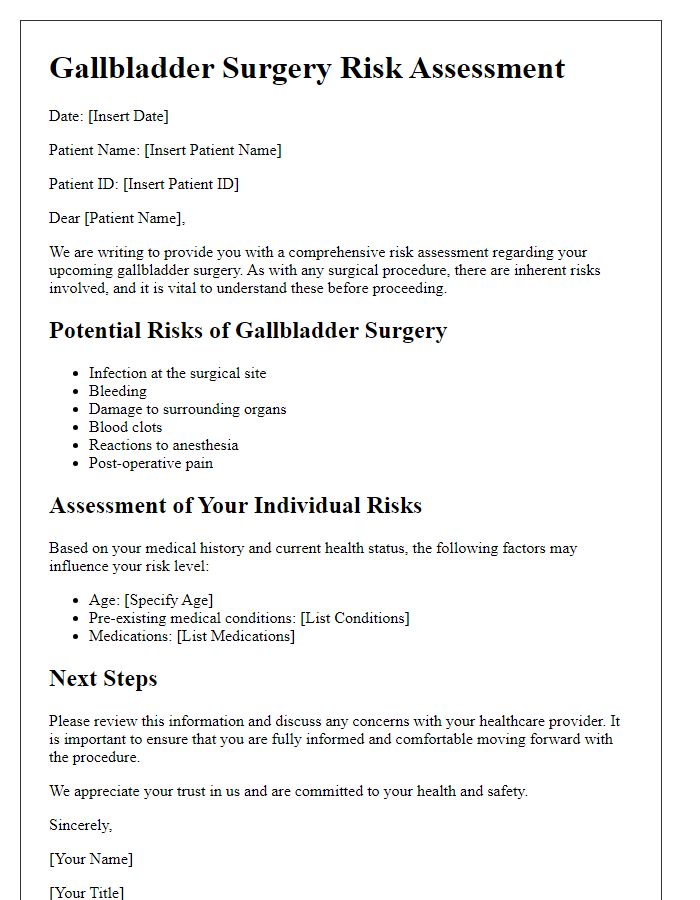 Letter template of gallbladder surgery risk assessment