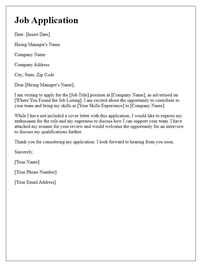 Letter template of job application missing cover letter.