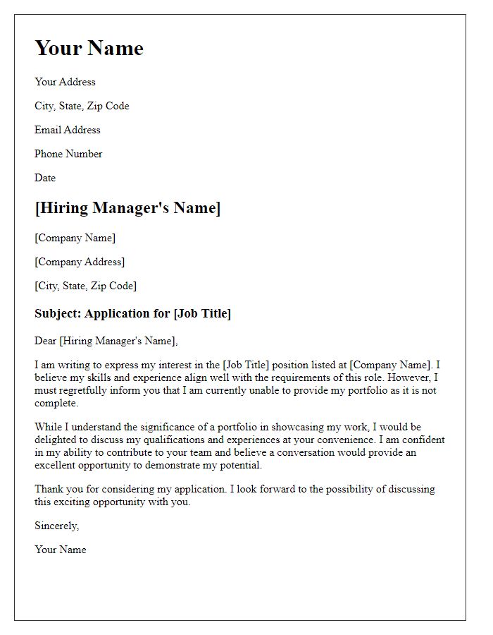 Letter template of job application missing portfolio.