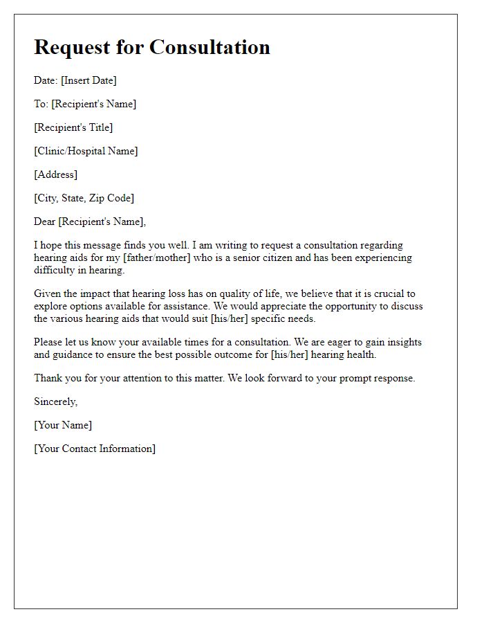 Letter template of request for senior hearing aids consultation.