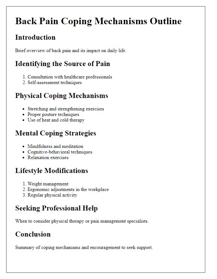 Letter template of back pain coping mechanisms outline