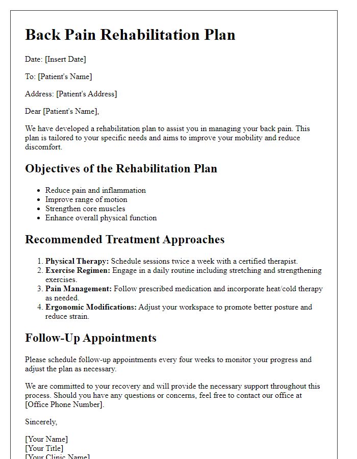 Letter template of back pain rehabilitation plan