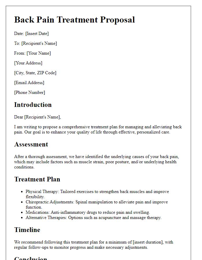 Letter template of back pain treatment proposal