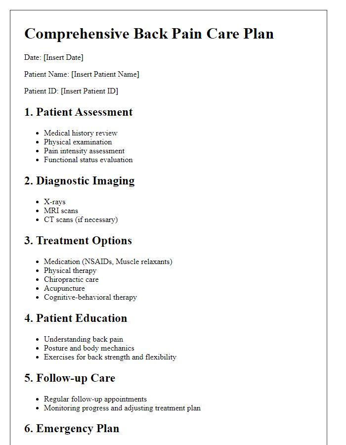 Letter template of comprehensive back pain care outline