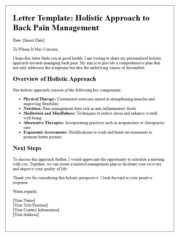 Letter template of holistic approach to back pain management