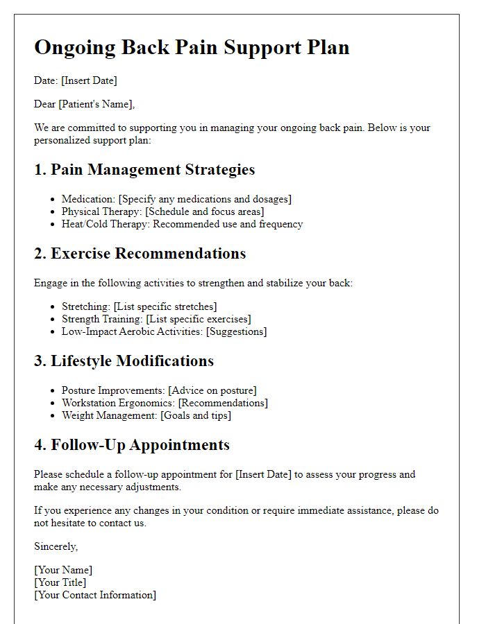 Letter template of ongoing back pain support plan