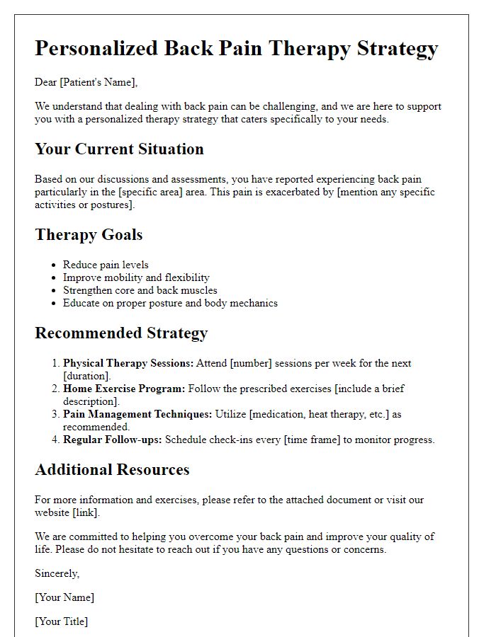 Letter template of personalized back pain therapy strategy