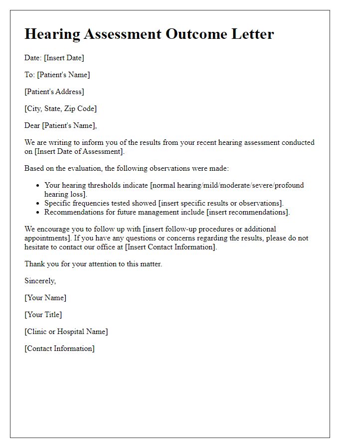 Letter template of hearing assessment outcome letter