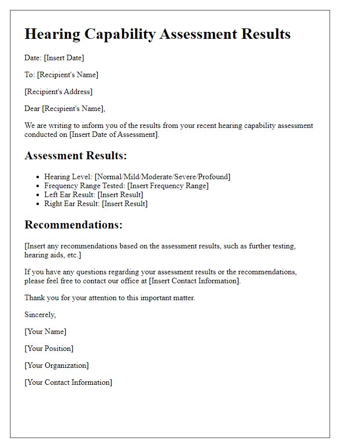 Letter template of hearing capability assessment results