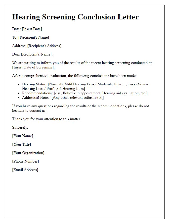 Letter template of hearing screening conclusion letter