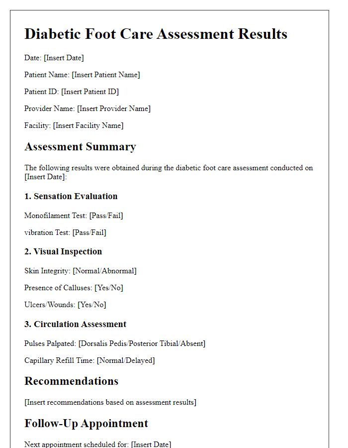 Letter template of diabetic foot care assessment results