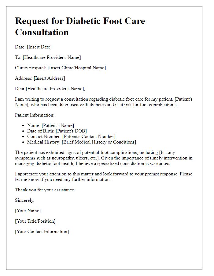 Letter template of diabetic foot care consultation request