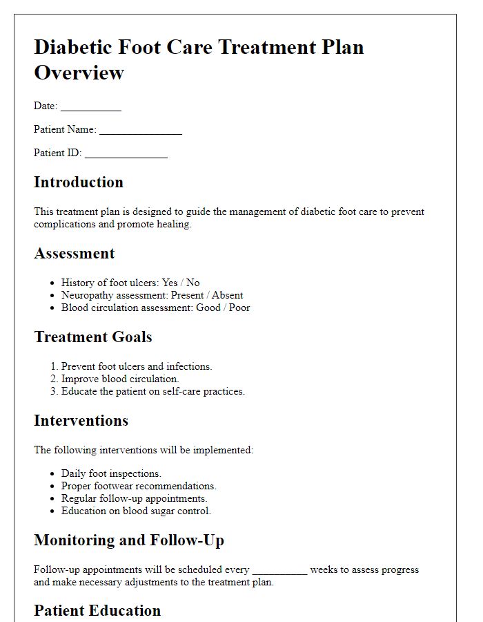 Letter template of diabetic foot care treatment plan overview