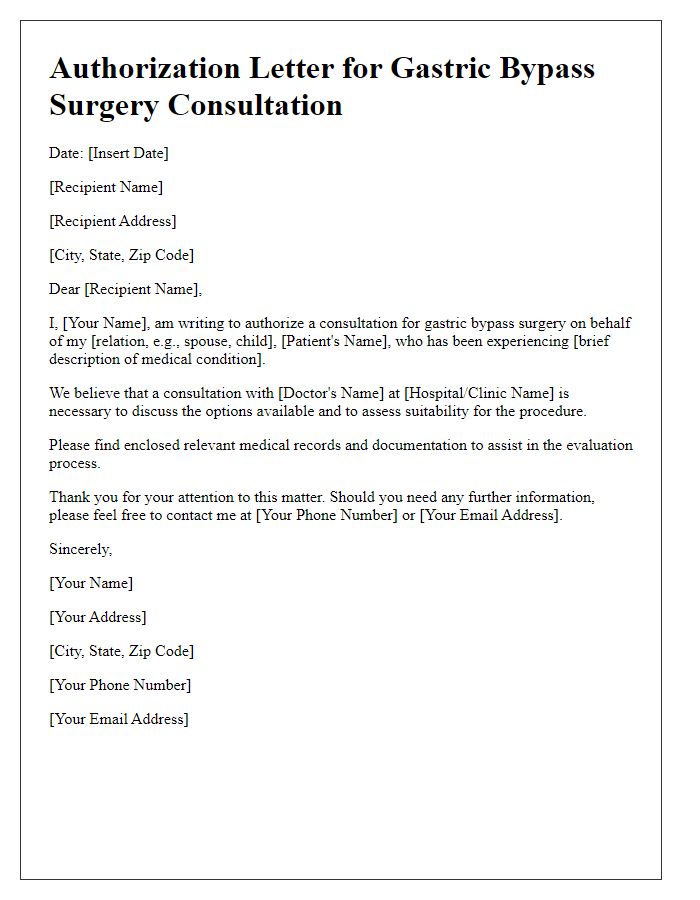 Letter template of authorization for gastric bypass surgery consultation