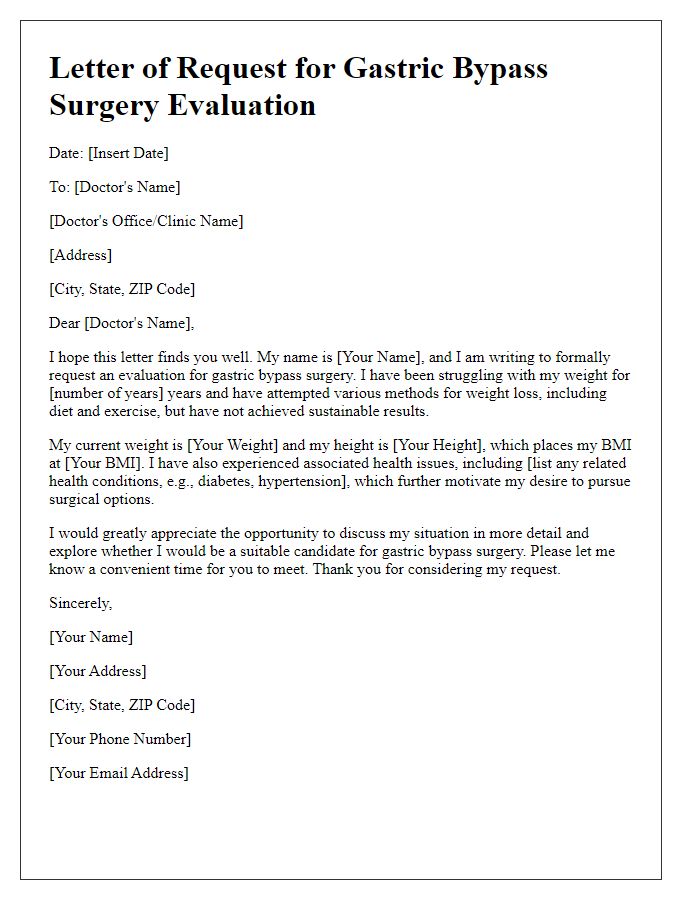 Letter template of request for gastric bypass surgery evaluation