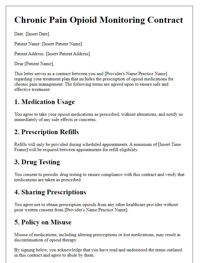 Letter template of chronic pain opioid monitoring contract