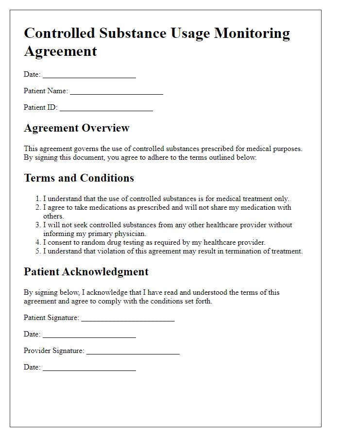 Letter template of controlled substance usage monitoring agreement