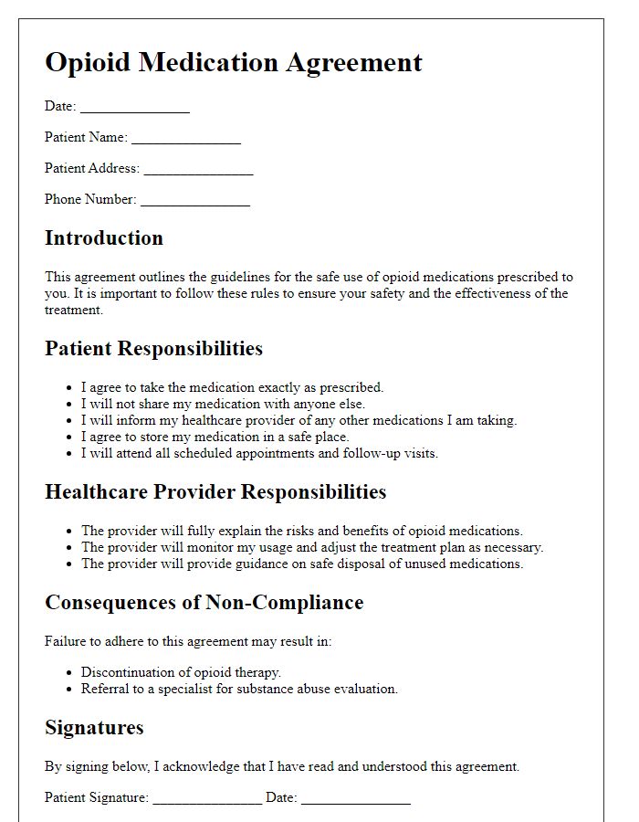 Letter template of opioid agreement for safe usage