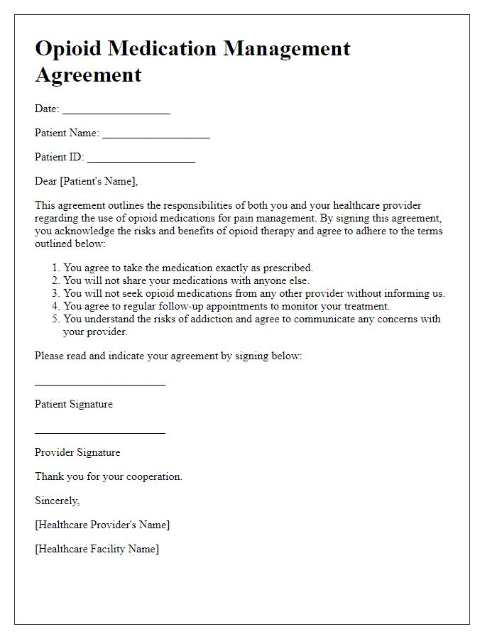 Letter template of opioid medication management agreement