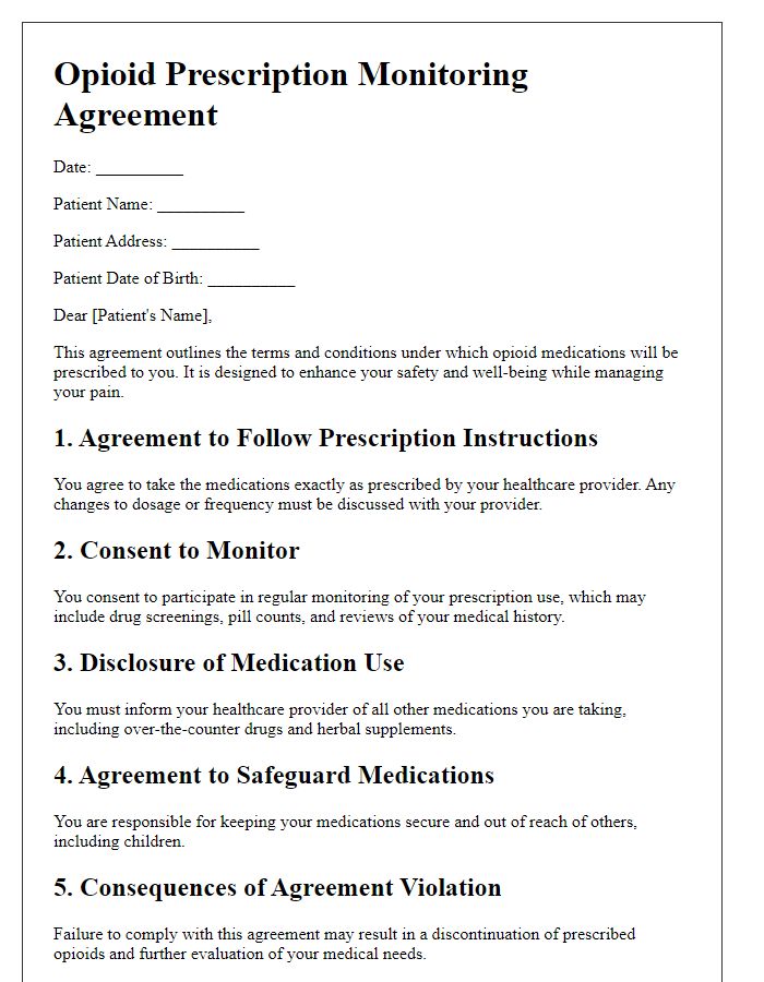 Letter template of opioid prescription monitoring agreement