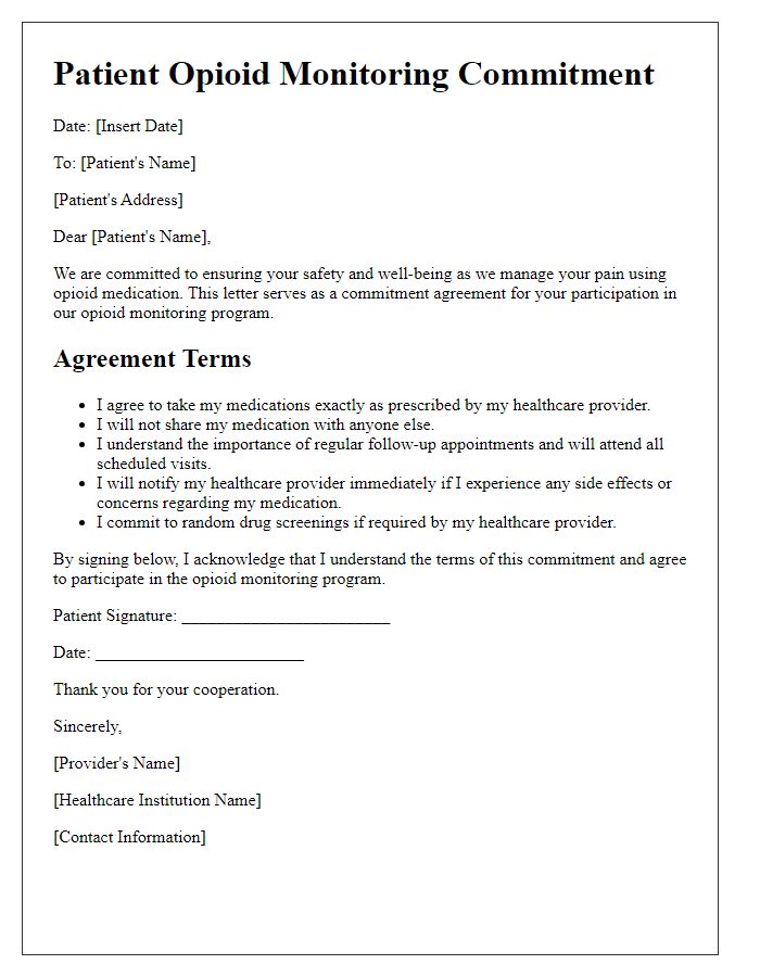 Letter template of patient opioid monitoring commitment