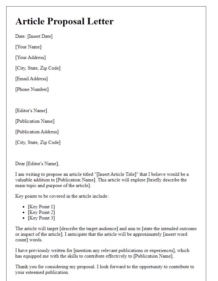 Letter template of article proposal requirements.