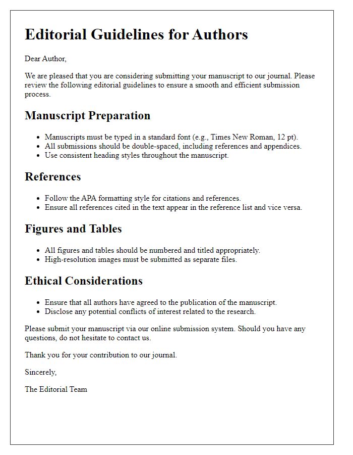 Letter template of editorial guidelines for authors.