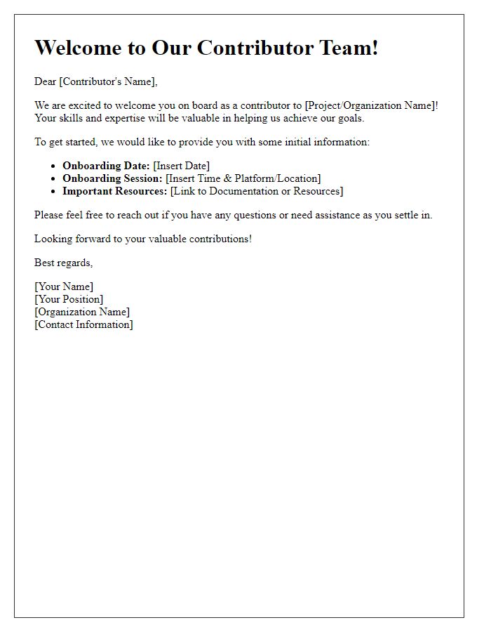 Letter template of Contributor Onboarding Communication