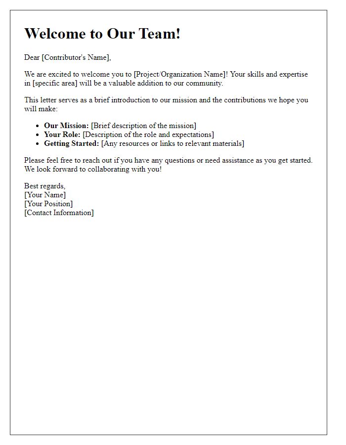 Letter template of Introduction for New Contributors