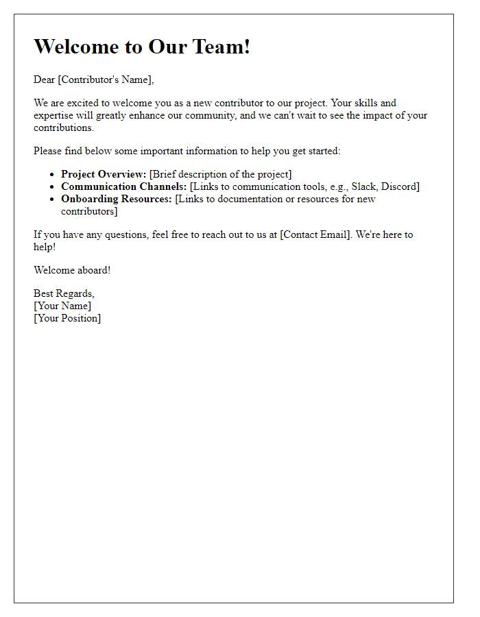 Letter template of New Contributor Welcome Message