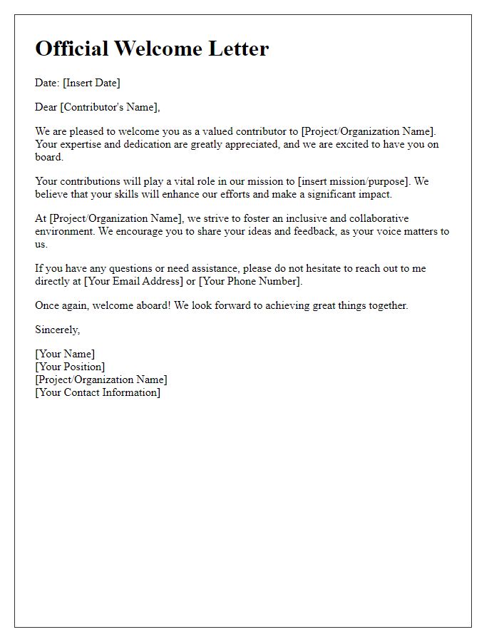 Letter template of Official Welcome for Contributors