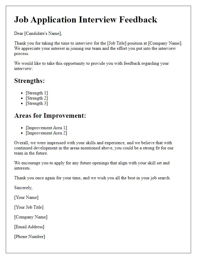 Letter template of job application interview feedback for candidates.