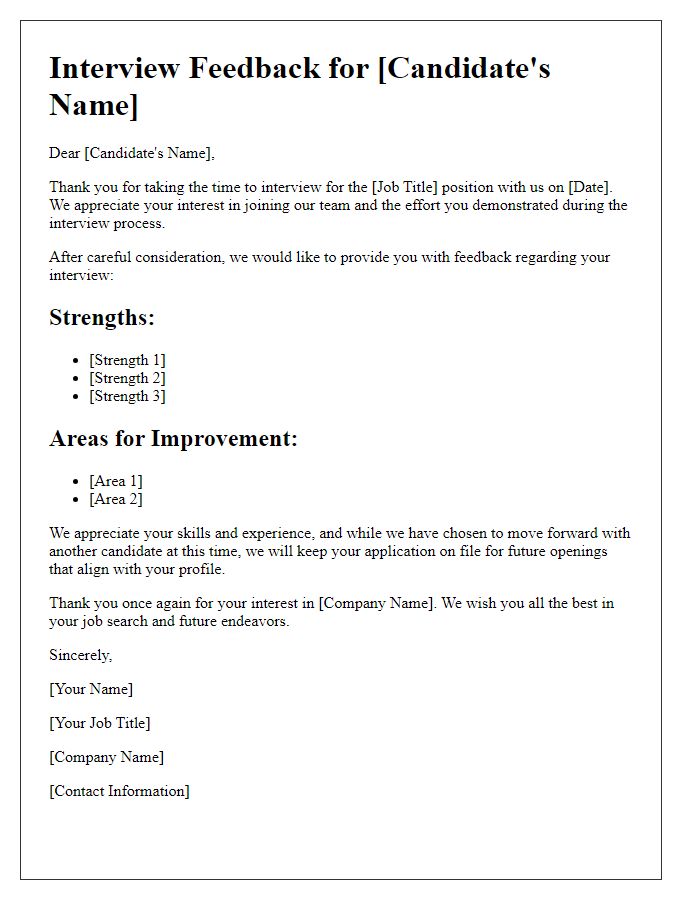 Letter template of job application interview feedback for remote positions.