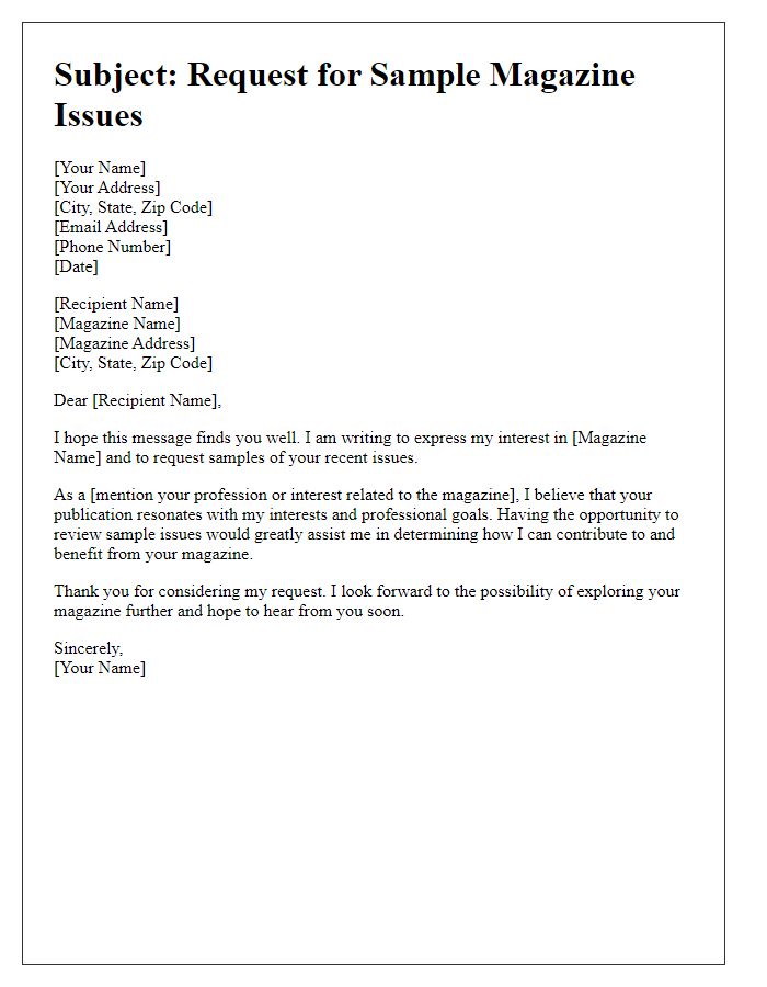 Letter template of appeal for sample magazine issues.