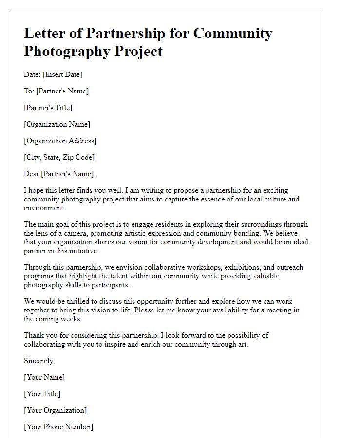 Letter template of community photography project partnership.