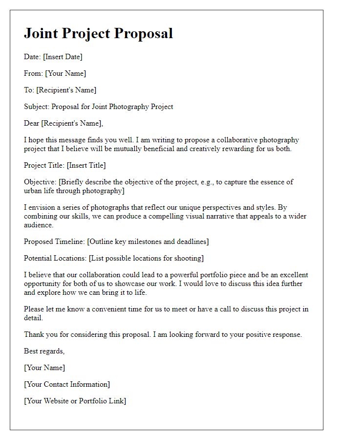 Letter template of joint project proposal for photographers.