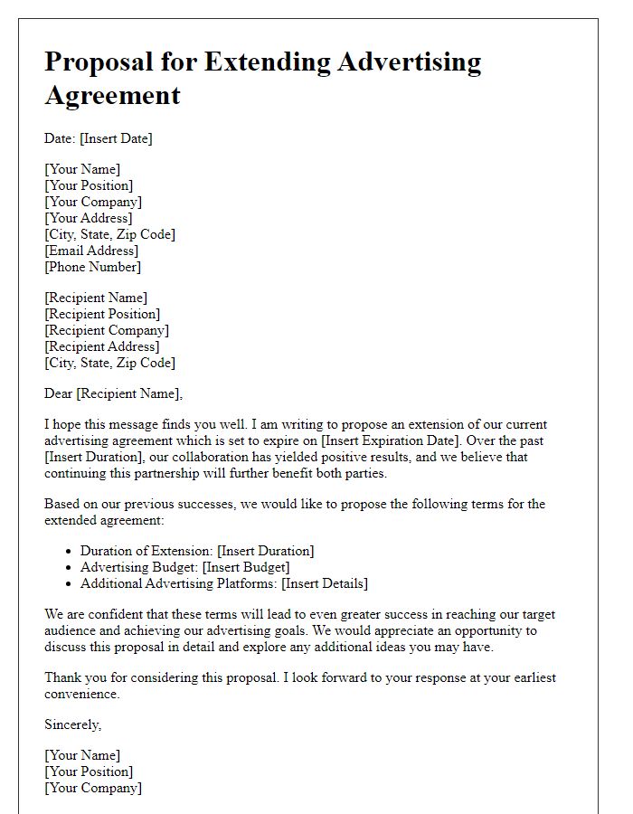 Letter template of proposal for extending advertising agreement.