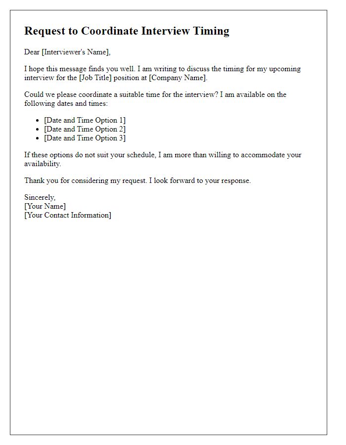 Letter template of request to coordinate interview timing.