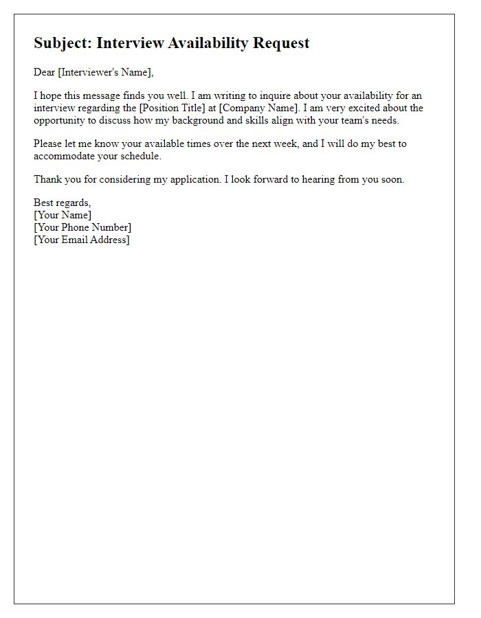 Letter template of seeking your interview availability.