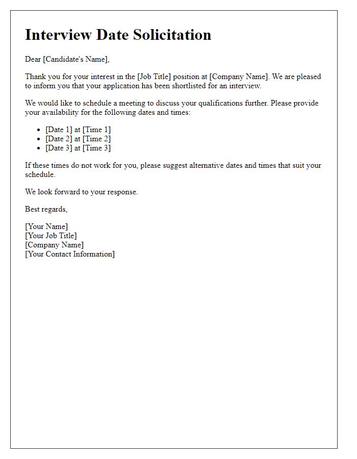 Letter template of solicitation for interview dates.