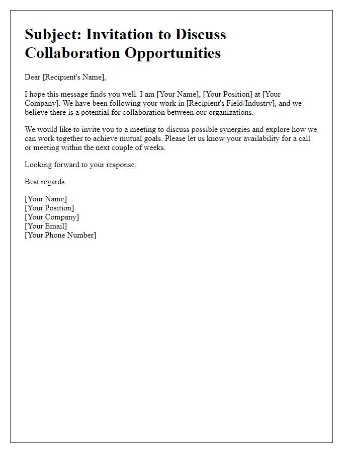 Letter template of collaboration discussion invitation.