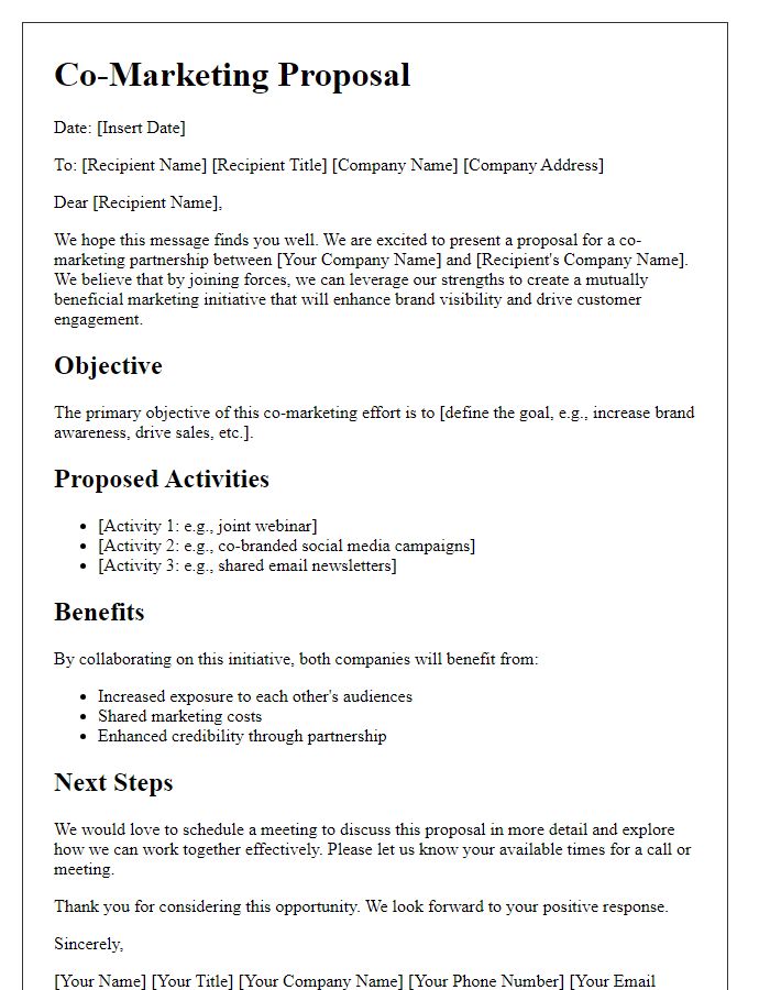 Letter template of proposal for co-marketing efforts.